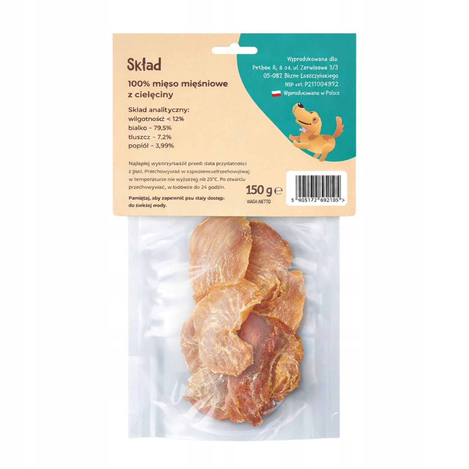 Mr. Bro Memlaki CIELĘCINA W PŁATACH 150g naturalny przysmak dla psa