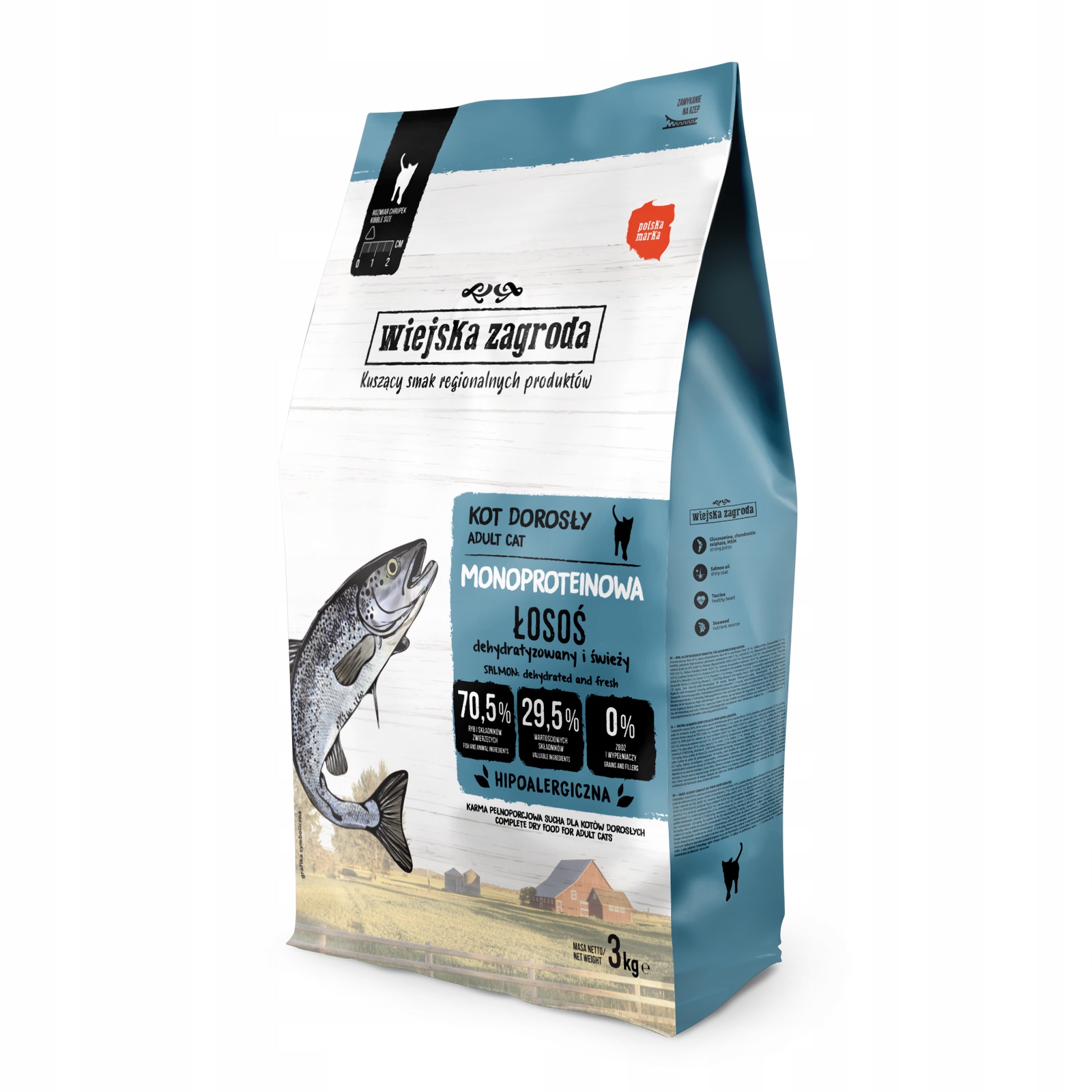 Wiejska Zagroda karma sucha dla kota ŁOSOŚ 3 kg monoproteinowa