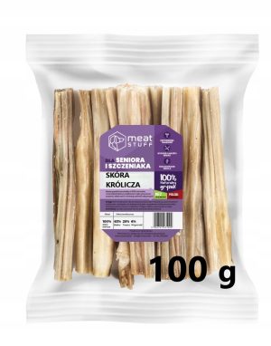 MeatStuff SKÓRA KRÓLIKA 15 cm 100g naturalny gryzak opakowanie strunowe
