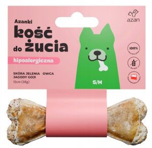 Azanki Kość do żucia S/M ze skóry jelenia z owcą i jagodami goji 12 cm