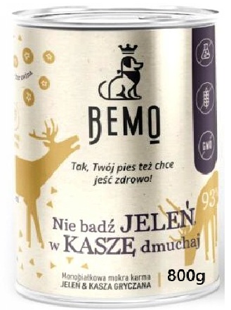BEMO mokra karma dla psa JELEŃ 800 g – nie bądź JELEŃ w KASZĘ DMUCHAJ