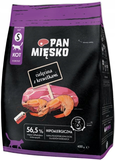 Pan Mięsko sucha karma dla kota CIELĘCINA KREWETKI 400g
