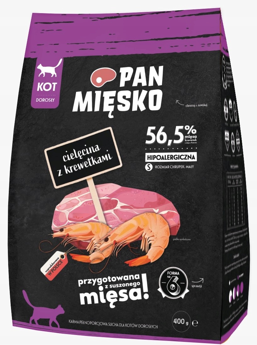Pan Mięsko sucha karma dla kota CIELĘCINA KREWETKI 400g