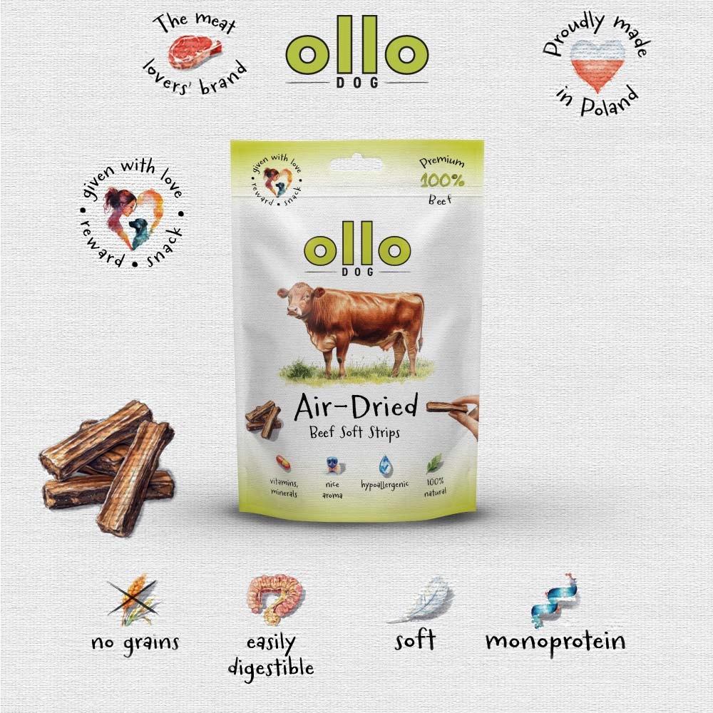 OLLO przysmaki dla psa paski WOŁOWINA 80g AIR DRIED