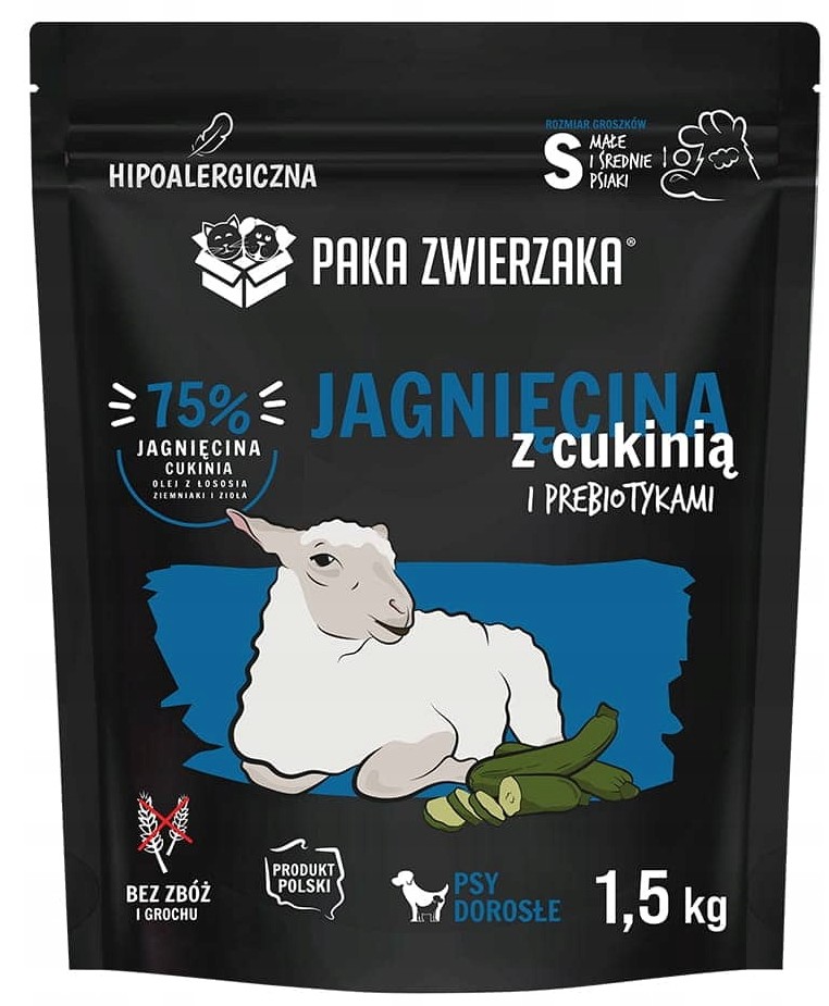 Paka Zwierzaka sucha karma dla psa JAGNIĘCINA CUKINIA 1,5 kg małe rasy