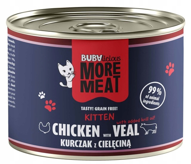BUBAlicious mokra karma dla kociąt KURA CIELĘCINA 185 g