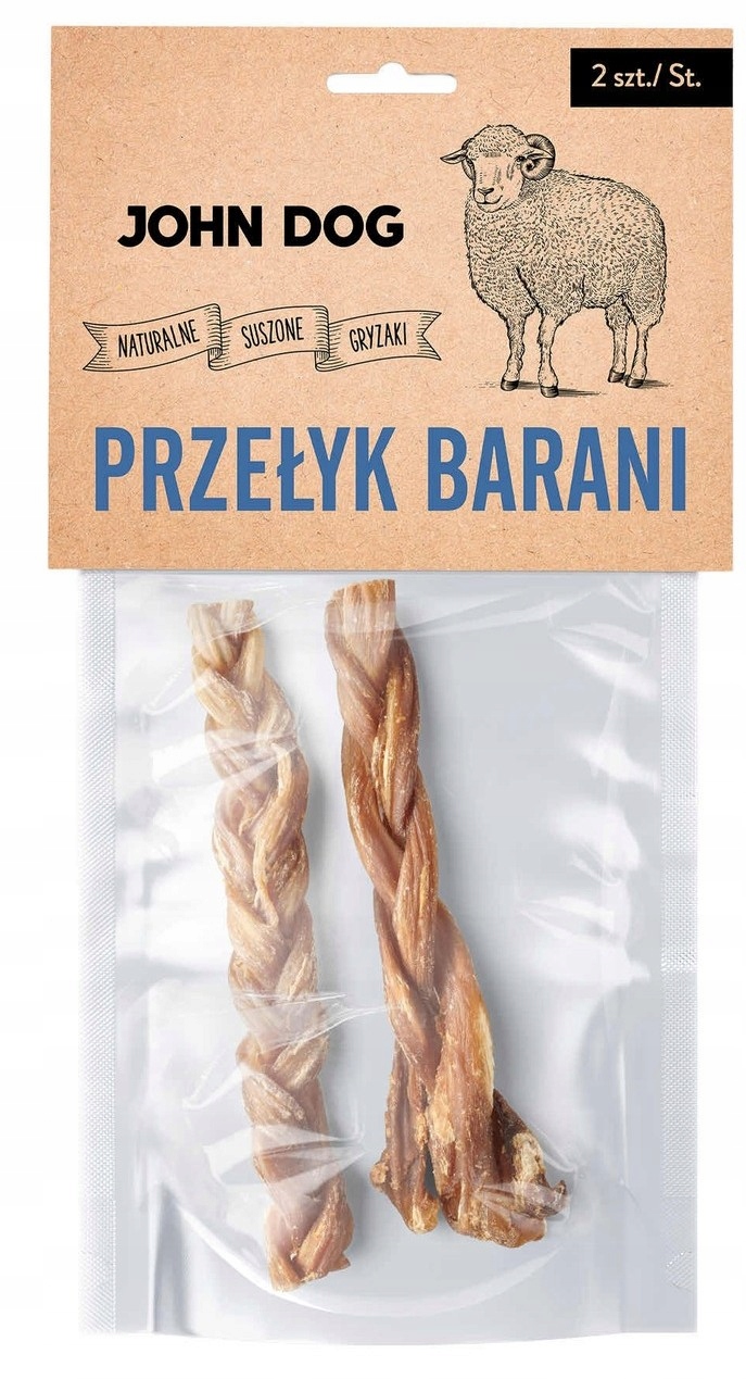John Dog PRZEŁYK BARANI PLECIONY naturalny gryzak dla psa 2 szt