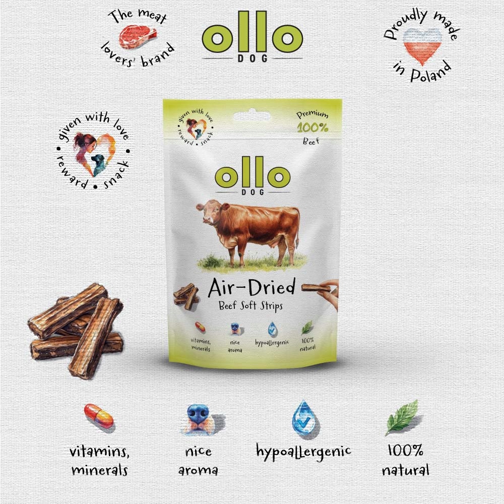 OLLO przysmaki dla psa paski WOŁOWINA 80g AIR DRIED