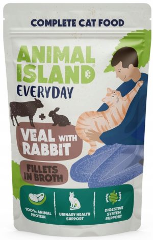 Animal Island CIELĘCINA Z KRÓLIKIEM w rosole 85g karma mokra dla kota