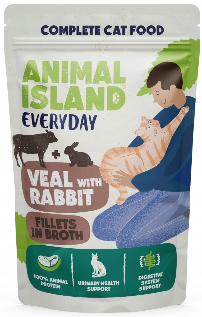 Animal Island CIELĘCINA Z KRÓLIKIEM w rosole 85g karma mokra dla kota