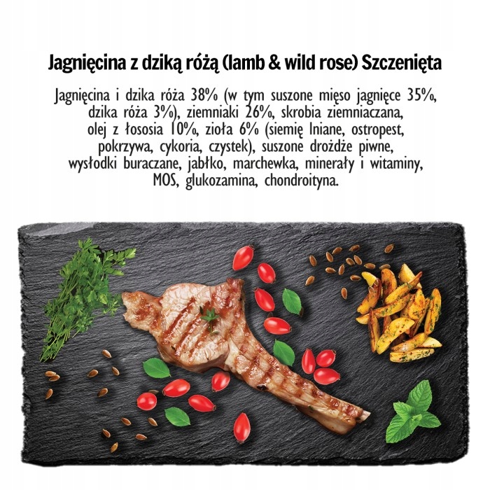 Paka zwierzaka sucha karma dla szczeniąt JAGNIĘCINA DZIKA RÓŻA 1,5k g L