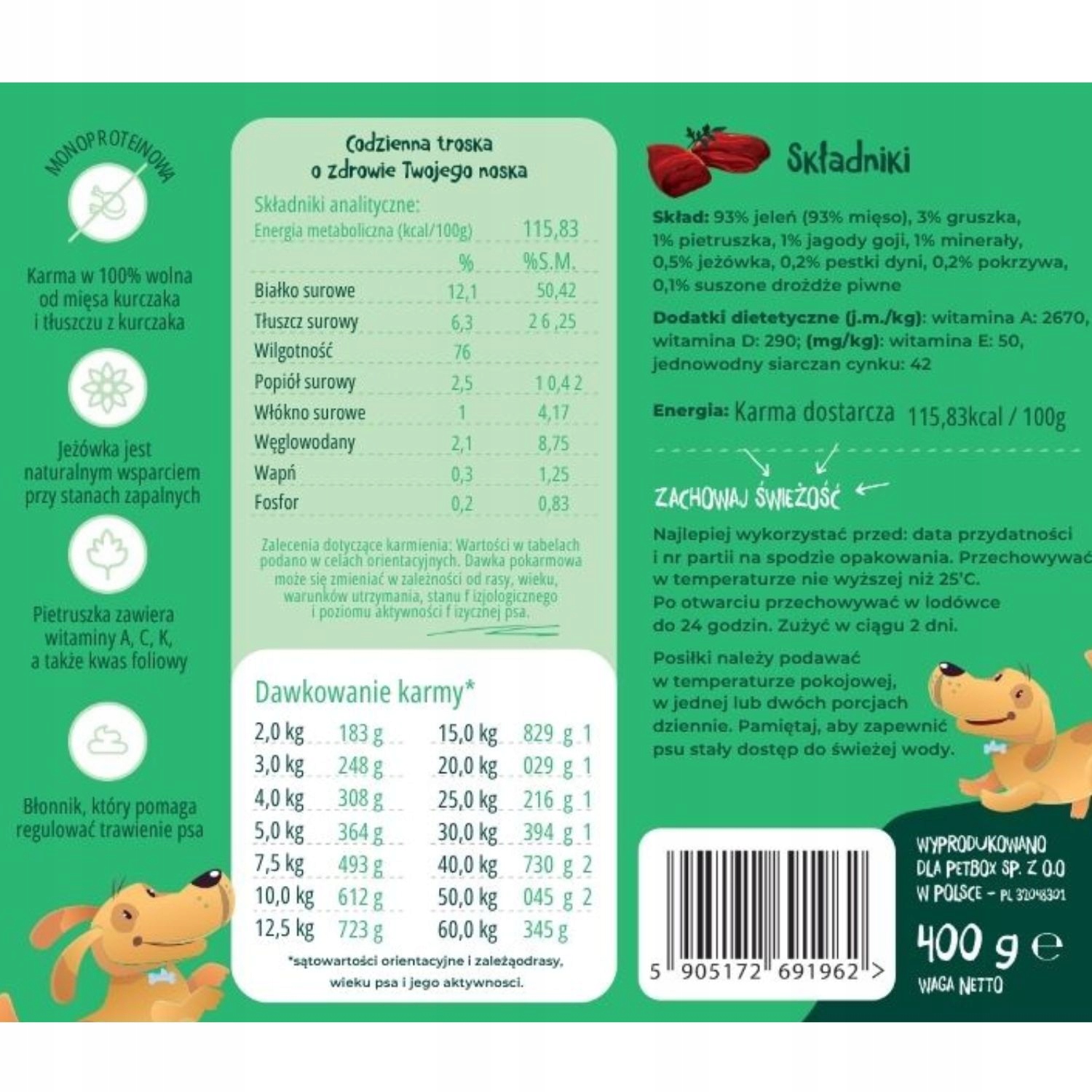 Karma mokra dla psa Mr. Bro Jeleń z Gruszką i pietruszką 400g