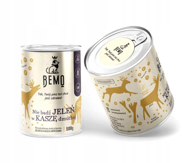 BEMO mokra karma dla psa JELEŃ 800 g – nie bądź JELEŃ w KASZĘ DMUCHAJ