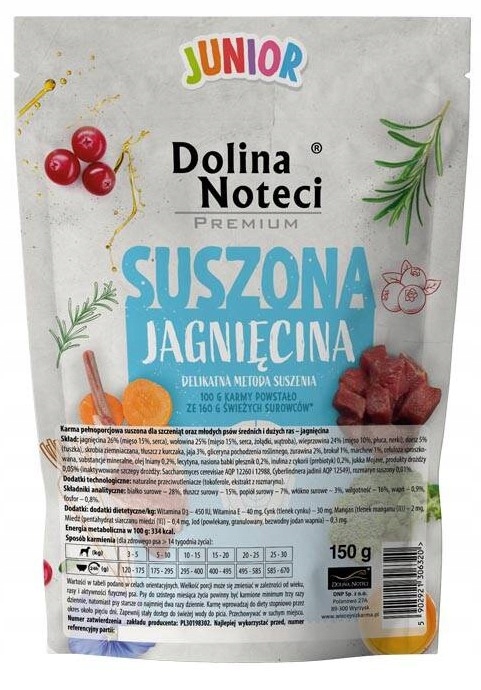 Dolina Noteci karma dla szczeniąt suszona z jagnięciną 150 g półwilgotna