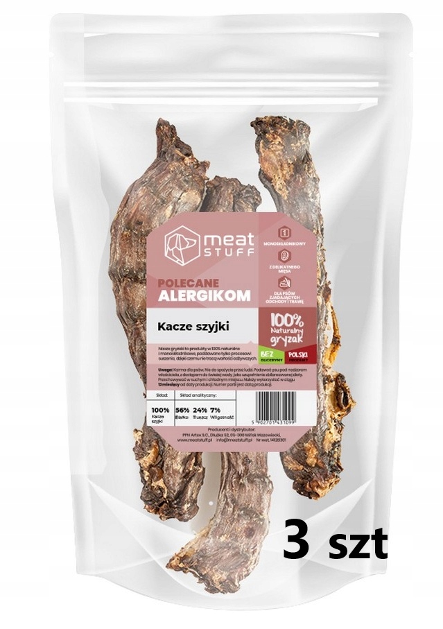 MeatStuff KACZE SZYJKI 3 szt naturalny gryzak opakowanie strunowe