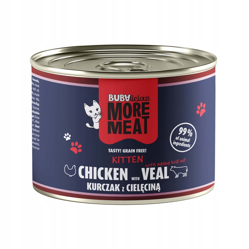 BUBAlicious mokra karma dla kociąt KURA CIELĘCINA 185 g