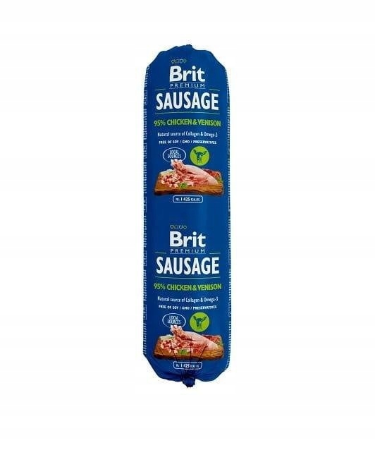 Brit mokra karma dla psa kurczak dziczyzna Premium Sausage kiełbasa 800g