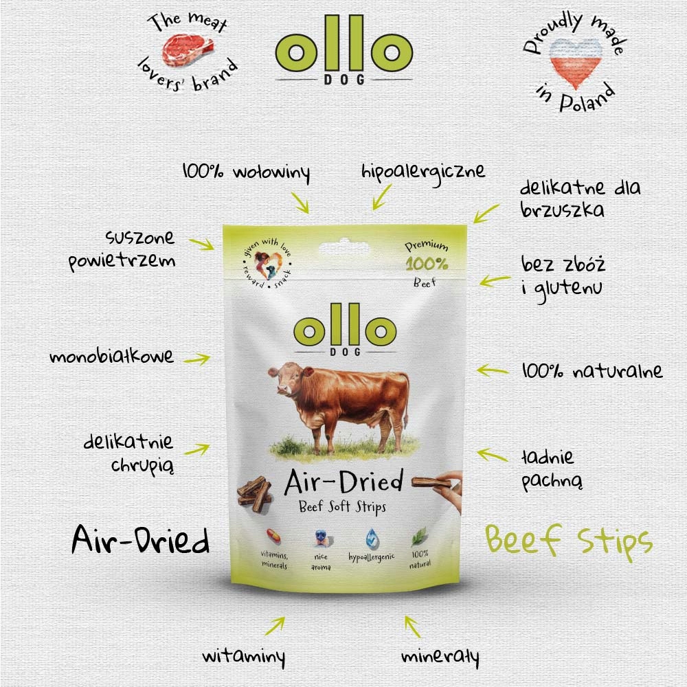 OLLO przysmaki dla psa paski WOŁOWINA 80g AIR DRIED