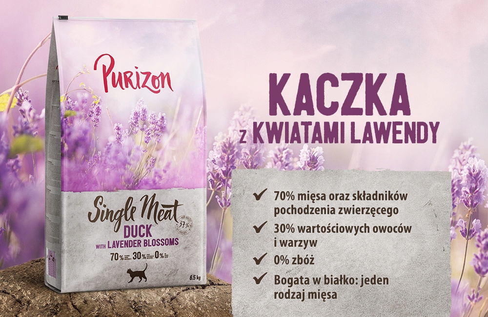 Purizon sucha karma dla kota KACZKA KWIATY LAWENDY 2,5 KG monobiałkowa