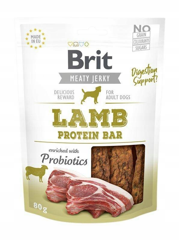 Brit przysmak dla psa JAGNIĘCINA JERKY batoniki 80 g z probiotykiem
