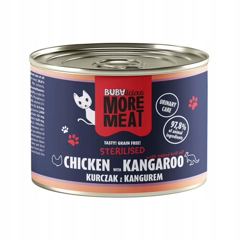 BUBAlicious mokra karma dla kotów sterylizowanych KURA KANGUR 185 g