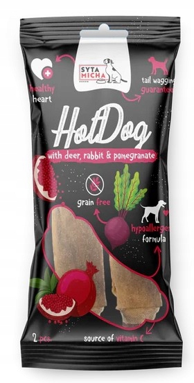 Syta Micha Hot Dog do żucia dla psa królik granat w skórze jelenia 2 szt