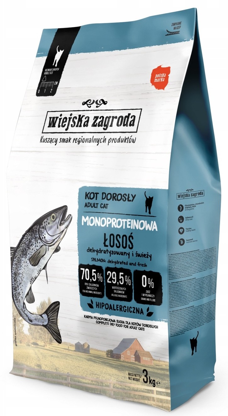 Wiejska Zagroda karma sucha dla kota ŁOSOŚ 3 kg monoproteinowa