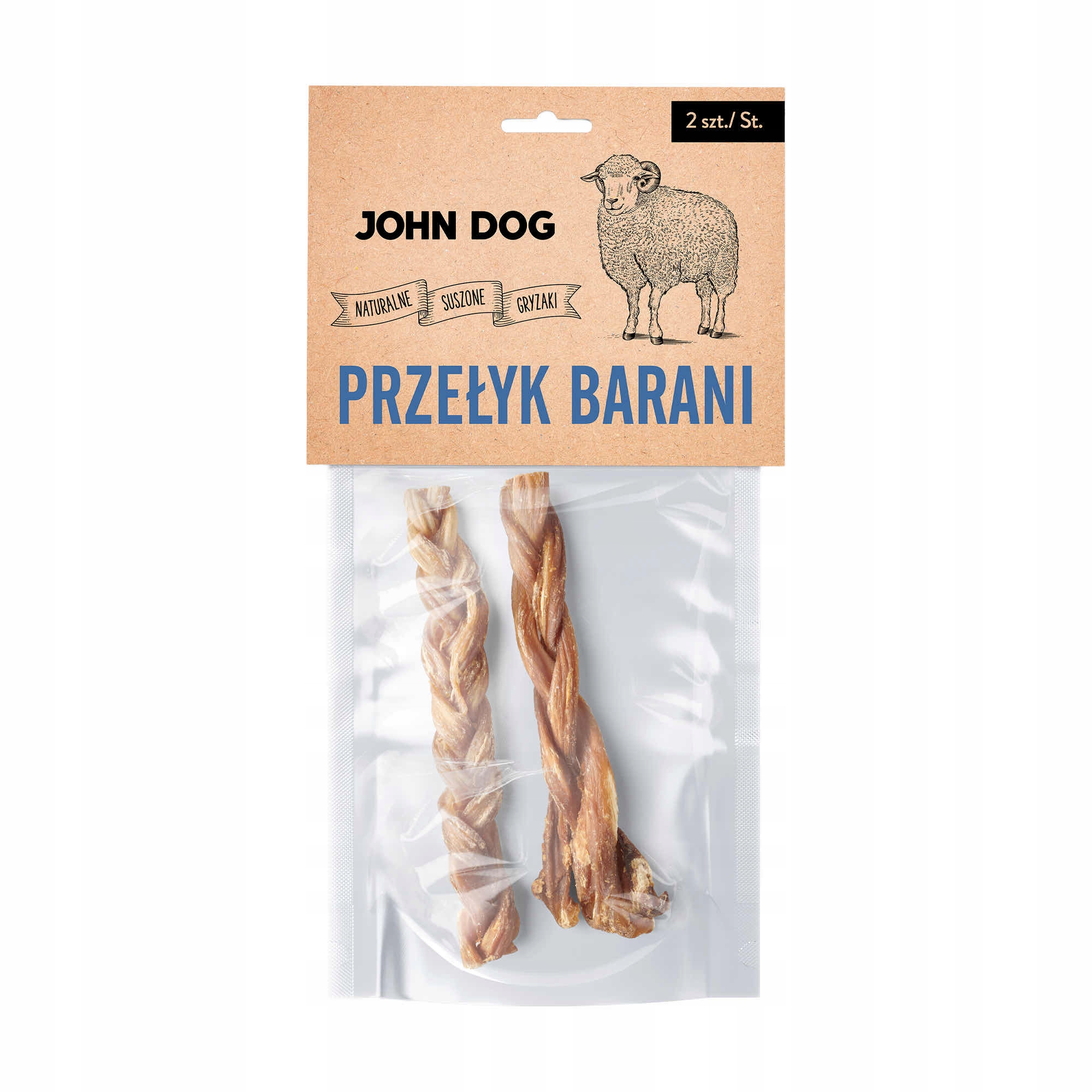 John Dog PRZEŁYK BARANI PLECIONY naturalny gryzak dla psa 2 szt