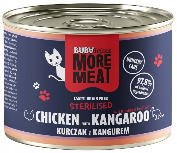 BUBAlicious mokra karma dla kotów sterylizowanych KURA KANGUR 185 g