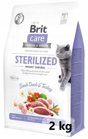 Brit care sucha karma koty sterylizowane KACZKA INDYK Weight Control 2 kg