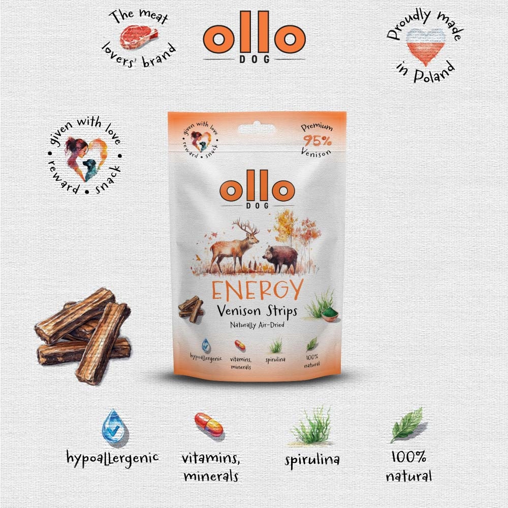 OLLO przysmaki dla psa paski DZICZYZNA SPIRULINA 80g AIR DRIED ENERGY
