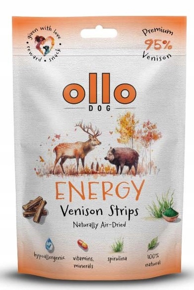 OLLO przysmaki dla psa paski DZICZYZNA SPIRULINA 80g AIR DRIED ENERGY