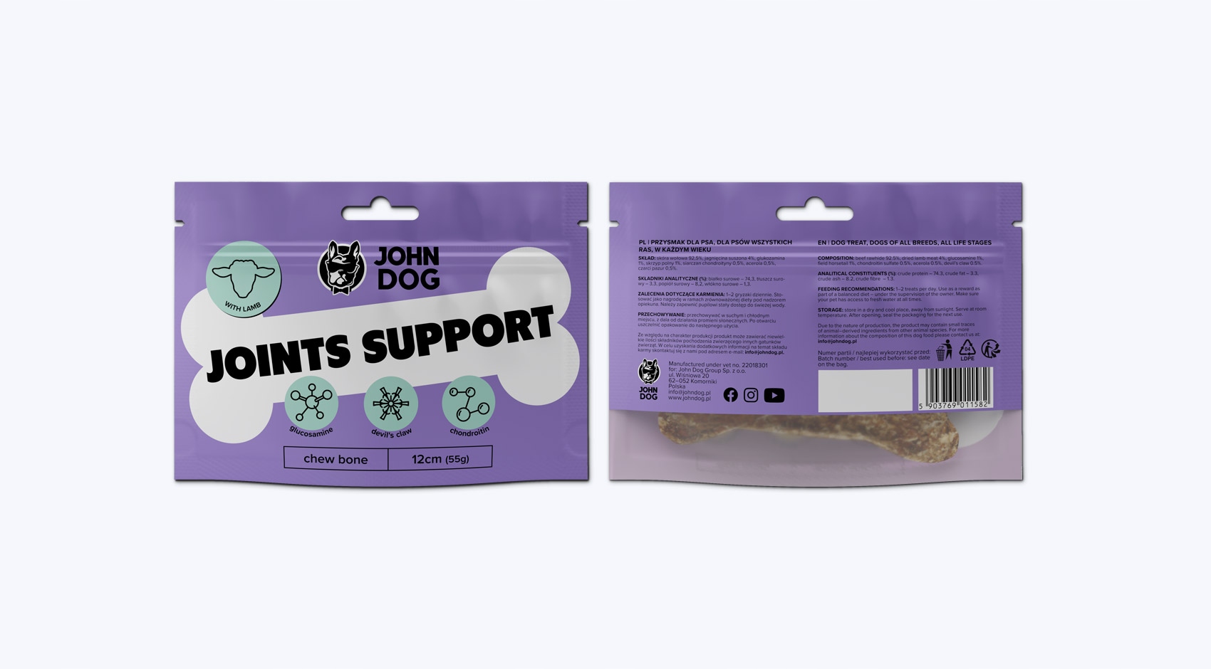JD kość do żucia z JAGNIĘCINĄ JOINTS SUPPORT zdrowe stawy 12 cm