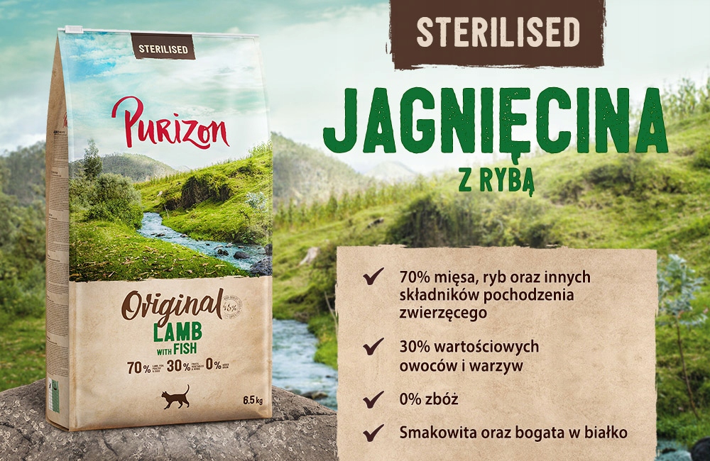 Purizon karma dla kotów sterylizowanych JAGNIĘCINA RYBY 2,5 kg bez zbóż