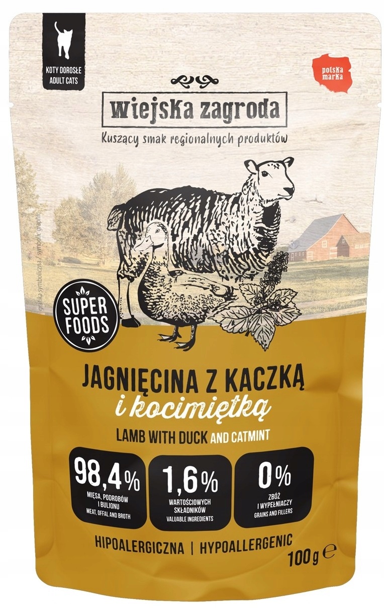 Wiejska Zagroda karma mokra kot JAGNIĘCINA KACZKA KOCIMIĘTKA 100g