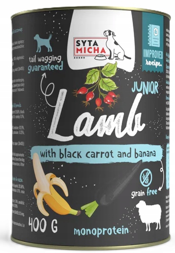 Syta Micha karma mokra JAGNIĘCINA CZARNA MARCHEW BANAN 400g dla szczeniąt