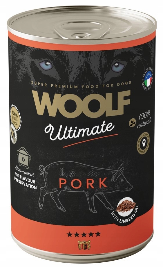 WOOLF ULTIMATE DOG CAN PORK&LINSEED OIL 400g